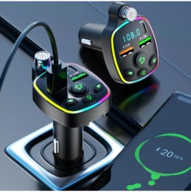 Resim Apera NR67 Rgb Renkli Fm Radyo Transmitter Mp3 Çalar Bluetooth 5.0 Çakmaklık Type-C Hızlı Şarj Aleti 