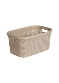 Resim 2'li Set Hasır Desenli Plastik Bej Çamaşır Sepeti & Bej Çamaşır Selesi Bej 