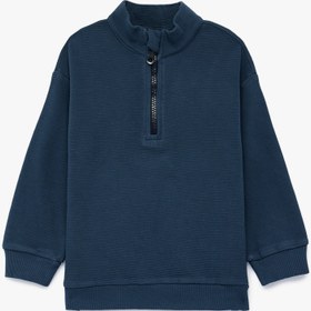 Resim Erkek Bebek Pamuklu Uzun Kollu Dik Yaka Yarım Fermuarlı Sweatshirt 
