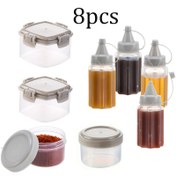 Resim 8 Mini Baharat Kapları, Kapakları ile Sızdırmaz, 4 Sıkıştırma Şişesi ve 4 Baharat Kavanozunu İçerir, Taşınması Kolay, Piknikler, Seyahatler ve Öğle Yemeği Aksesuarları için Mükemmel. 