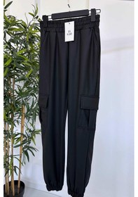 Resim Kargo Cep Deri Jogger Pantolon - Siyah Siyah 