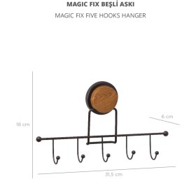 Resim Okyanus Home Ahşap Desenli Magic Fix Sihirli Yapışkan Siyah 5'li Askı 