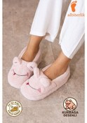 Resim Albishoes Kışlık Içi Tüylü Kadın Ev Ayakkabı Kurbağa Figürlü Kaydırmaz Rahat Taban Panduf Ev Botu Pudra 
