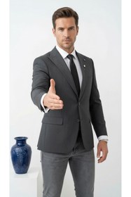 Resim Plus Scorpion Erkek Blazer Ceket Twill Puntolu Kırlangıç Yaka 2 Düğmeli Çift Yırtmaçlı Slim Fit 