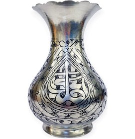 Resim Oyma İşlemeli Eskitme Bakır Vazo Gümüş 