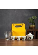 Resim Reedark Seyahat İçin Taşınabilir Çay Seti: 1 Fincan + 3 Bardak, Arabada/kampta Kullanım, İş Hediyesi, Panda Desenli Sarı Çanta 