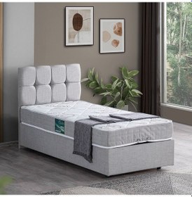 Resim Setaymobilya Baza, Berlin Tek Kişilik Baza+Başlık+Comfort Yatak Seti, Açık Gri 