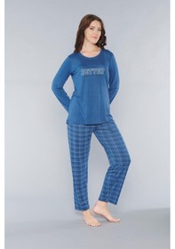 Resim Uzun Kol Pijama Takımı Mevsilik Viskon Alperi 790-62 İndigo 