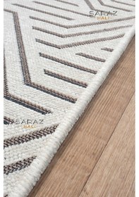 Resim Ada Kilim Modern Salon Mutfak Koridor Kesme Yolluk Dokuma Makine Halısı Zigzag Krem Krem 