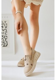 Resim Bethina Bej Süet Perçin Detaylı Lazer Delikli Babet 001 