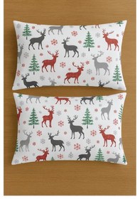 Resim Desenli Pamuklu Yastık Kılıfı 2 Adet 50 X 70cm Beyaz 