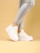 Resim layki vektro Yüksek Tabanlı Şık ve Rahat Günlük Kadın Kalın Taban Beyaz Sneaker 
