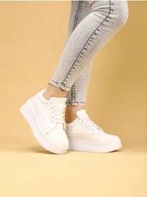 Resim layki vektro Yüksek Tabanlı Şık ve Rahat Günlük Kadın Kalın Taban Beyaz Sneaker 