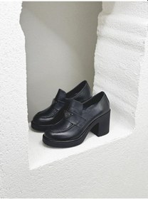 Resim 25101103 Önü Toka Detaylı Hakiki Deri 9cm Kalın Taban Loafer Ayakkabı Kadın 001 