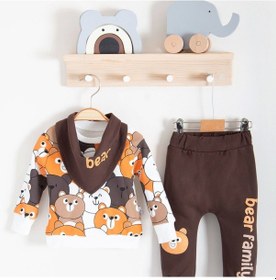 Resim 3-18 Ay Erkek Bebek Takımı Family 3'lü Fularlı Renkli Kahverengi 