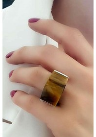 Resim Kaplan Gözü Taşlı 925 Ayar Gümüş Tasarım Italyan Yüzük 26 