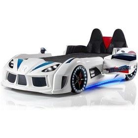 Resim Setaymobilya Sports Çocuk Odası, Audi Araba Yatak Dolap Masa Şifonyer - Beyaz 