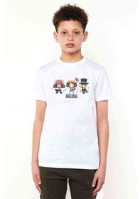Resim Anime One Piece Smile Baskılı Unisex Çocuk Beyaz T-Shirt 
