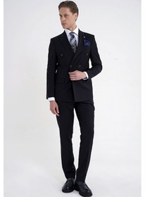 Resim Efor Slim Fit Çift Yırtmaç %95 Pamuk Lacivert Çizgili Kruvaze Takım Elbise Tk 945 