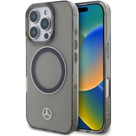 Resim İphone Uyumlu 16 Pro Kılıf Mercedes Benz Lisanslı Magsafe Özellikli Saydam Yüzey Silver Ring Siyah 