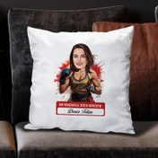 Resim Karikatürlü En Başarılı Kadın Kick Boksçu Yastık 