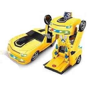 Resim 2 In 1 Bumblebee Robota Dönüşen Pilli Işıklı Sesli Camaro Araba Sarı 