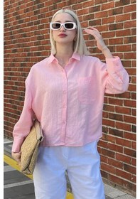 Resim Madmext Pembe Çizgili Oversize Kadın Gömlek Mg2093-pembe Pembe 