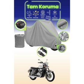 Resim Dokaca Neo Gri Neon Fitilli Kilit ve Arka Çanta Uyumlu Jawa 250 Classic Uyumlu Motosiklet Brandası 