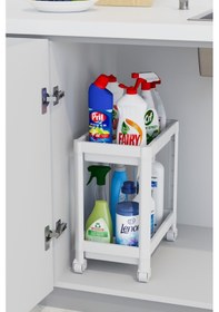 Resim Mithra Life 2 Adet 2 Katlı Tekerlekli Tezgah Altı Beyaz Banyo Mutfak Rafı Mıt1120 Beyaz 