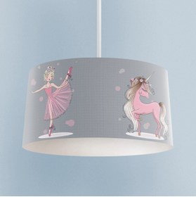Resim BAMBAŞKA MODA BEBEK VE ÇOCUK ODASI Pembe Unicorn ve Kız Desenli Avize 
