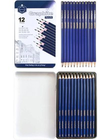 Resim ACUTO Karakalem Çizim Seti Metal Kutulu Eskiz Seti 12 Dereceli Kalem Hamur Silgi Pastel Dağıtıcı 