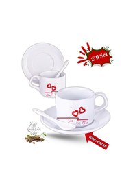 Resim Sevgililer Günü Hediyesi Kalpli İsimli Baskılı 2li Set Porselen Çay Kahve Fincan Seti Beyaz 