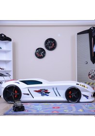 Resim Arabalı Yatak, Jaguar Rüzgarlıklı Arabalı Yatak - Beyaz 1 Adet Comfort Yatak 