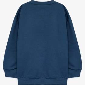 Resim Erkek Bebek Uzun Kollu Bisiklet Yaka Şardonlu Ayıcık Baskılı Sweatshirt 