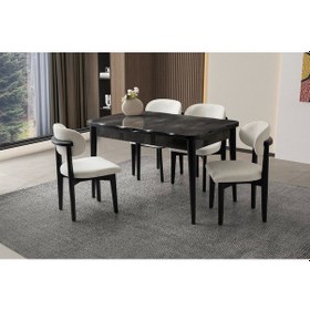 Resim Ortadan Açılır Büyüyen 70x120cm Mermer Desenli Ahşap Salon Yemek Masa Sandalye Takımı 4 Nergis Sanda Mermer-ekru 