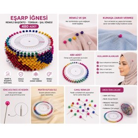 Resim Keyfi Sepet Eşarp İğnesi 480 Adet Renkli Başörtü Türban Şal İğnesi Toplu İğne Seti 