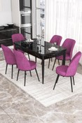 Resim Canisa Kor Serisi, Siyah Mermer Desen 70x114 Açılabilir Yemek Masası Takımı, 6 Sandalye 