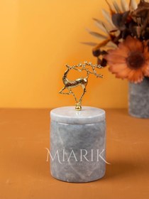 Resim MIARIK DESIGN & DEKORASYON Dekoratif Gri Mermer Pamukluk Gold Ucan Geyık Detaylı 