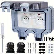 Resim AXOTEN AC 250V Gösterge Işığı Anahtarı ile Flip-Top Elektrikli Soket Kutusu, Mutfak, Banyo, Bahçe Duvar Soketleri için 16A Çift Soket Kutusu - Pil Gerektirmez, Kolay Kurulum, Banyo Soket Kutusu, AXOTEN 