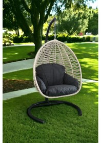 Resim Monalin Home Garden Sofya Makrome El Örgüsü Balkon & Teras & Bahçe Salıncağı Krem 