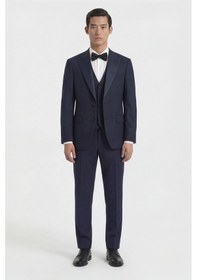 Resim Giotelli Erkek Koyu Lacivert Dar Kesim Slim Fit Viskon Dokuma Nomal Bel 6 Drop Yelekli Smokin Takım Elbise 