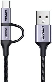 Resim Ugreen 2'si 1 Arada Örgülü Type-C Micro USB Şarj ve Data Kablosu 1 Metre 