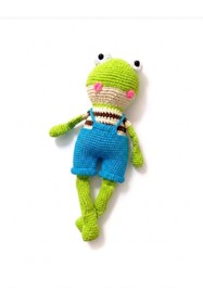 Resim MİNOHOUSE Amigurumi Mavi Şortlu Kurbi Organik Oyuncak 