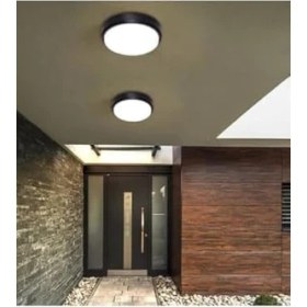 Resim 20W Yuvarlak Siyah LED Nemli Yer Armatürü - IP65 Su ve Toz Geçirmez, 6500K Beyaz Işık, 2000 Lümen, 22,2 cm x 7,6 Cm, Iç ve Dış Mekan Banyo Bahçe Balkon Tavan Duvar Aydınlatma Lambası 