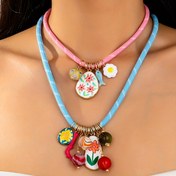 Resim Pembe ve Mavi Renk Bloğu Kadınlar İçin Yemek İlhamlı Kolye Seti - Vintage Boho Tarzı, Çinko Alaşımlı, Rahat Giyim veya Hediye İçin Mükemmel, Rahat Takı|Vintage Boho Tarzı|Çinko Alaşımlı Kolye 