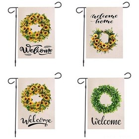 Resim Hfambition Çift Taraflı Baskılı Yaprak Çiçekli Linen Bahçe Bayrağı - Doğal Desenli, Dayanıklı, Dış Mekan Dekoru, Özel Tasarım Olanaklı 