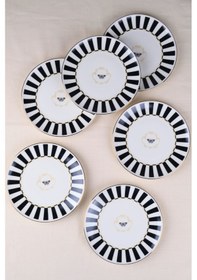 Resim Tabak Evi Porselen Butterfly Collection Altın Yaldızlı Pasta Tabağı Siyah 20,50cm 6 Lı Krem 