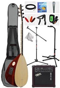 Resim Yonka B-341K-AMP Amfili Kısa Sap Ardıç Ağacı Profesyonel Saz Bağlama Seti 