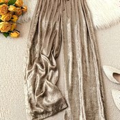 Resim Kadınların şık ombre altın baskılı geniş paça pantolonu, %95 Polyester %5 Spandex, Lastikli Bel Detaylı, Tüm Mevsimler İçin Bol Kesim, Yetişkinler İçin Festival Uzun Pantolon 