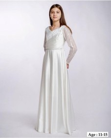Resim Kız Çocuk/genç Yeni Moda Tafta Kumaş Uzun Kollu Tam Kalıp Abiye Elbise 5799-beyaz Beyaz 